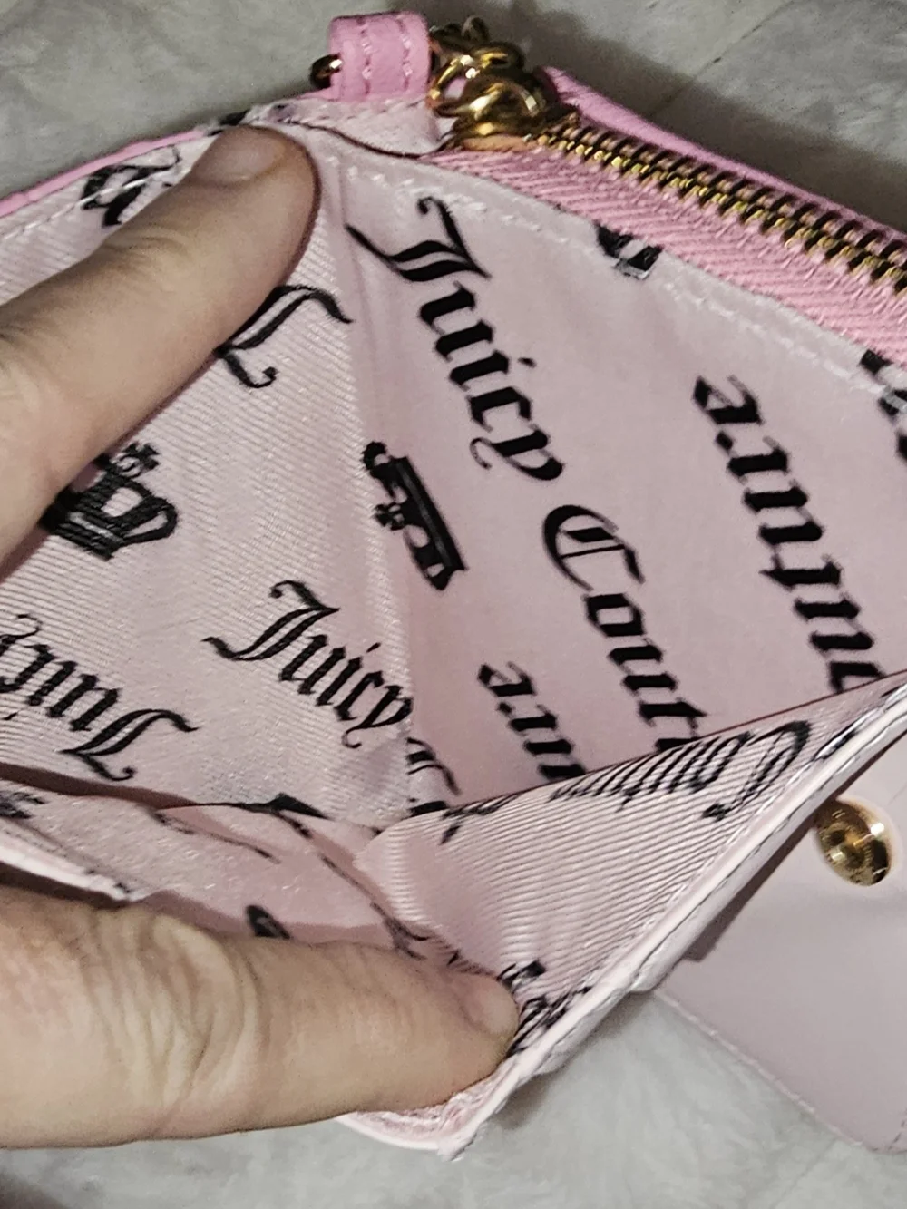 Juicy Couture Pink Quilted Embossed Wallet with Gold Chain